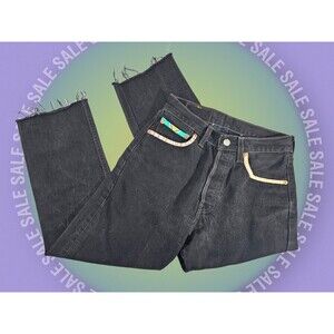 DMS Women's 27x32 Vintage Levi's 501 Black Painted Embellished Black Jeans Denim